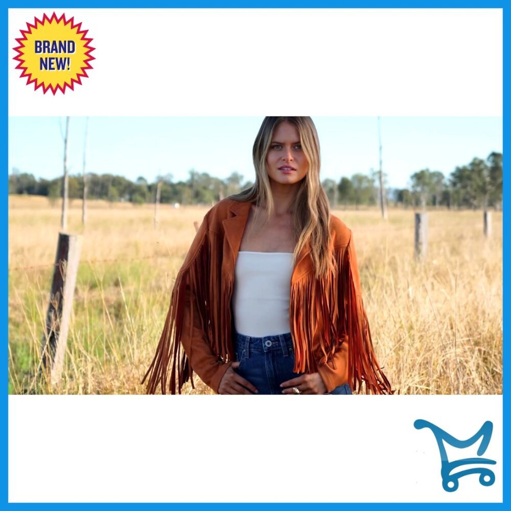 Faux Suede Fringe Cropped Jacket Y2K Chic Motorcycle Style Open Front - Picture 7 of 7